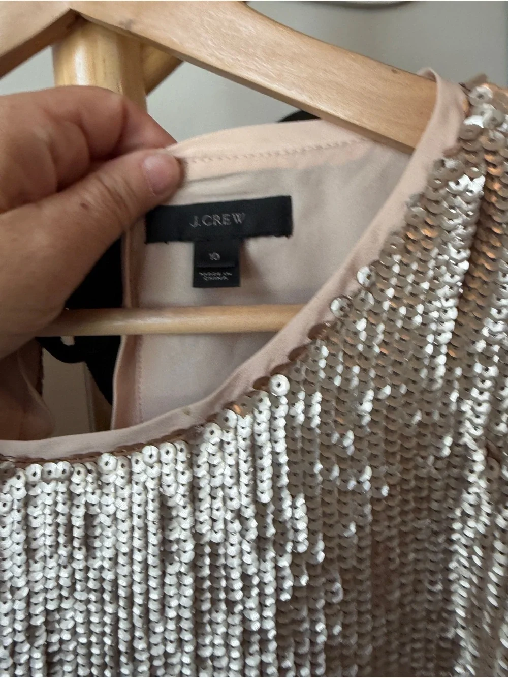 J Crew Rose Gold Sequins Top Bow Back Cropped Blouse Size 10 Party Holiday